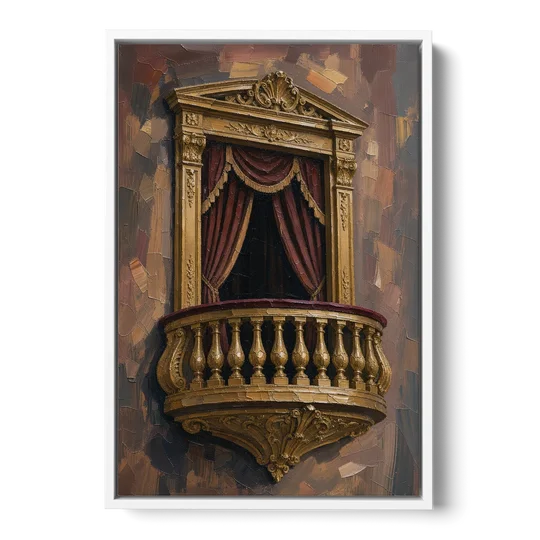 Red and Gold Wall Art of a Gilded Opera Box - White Framed Canvas Wall Art - Front
