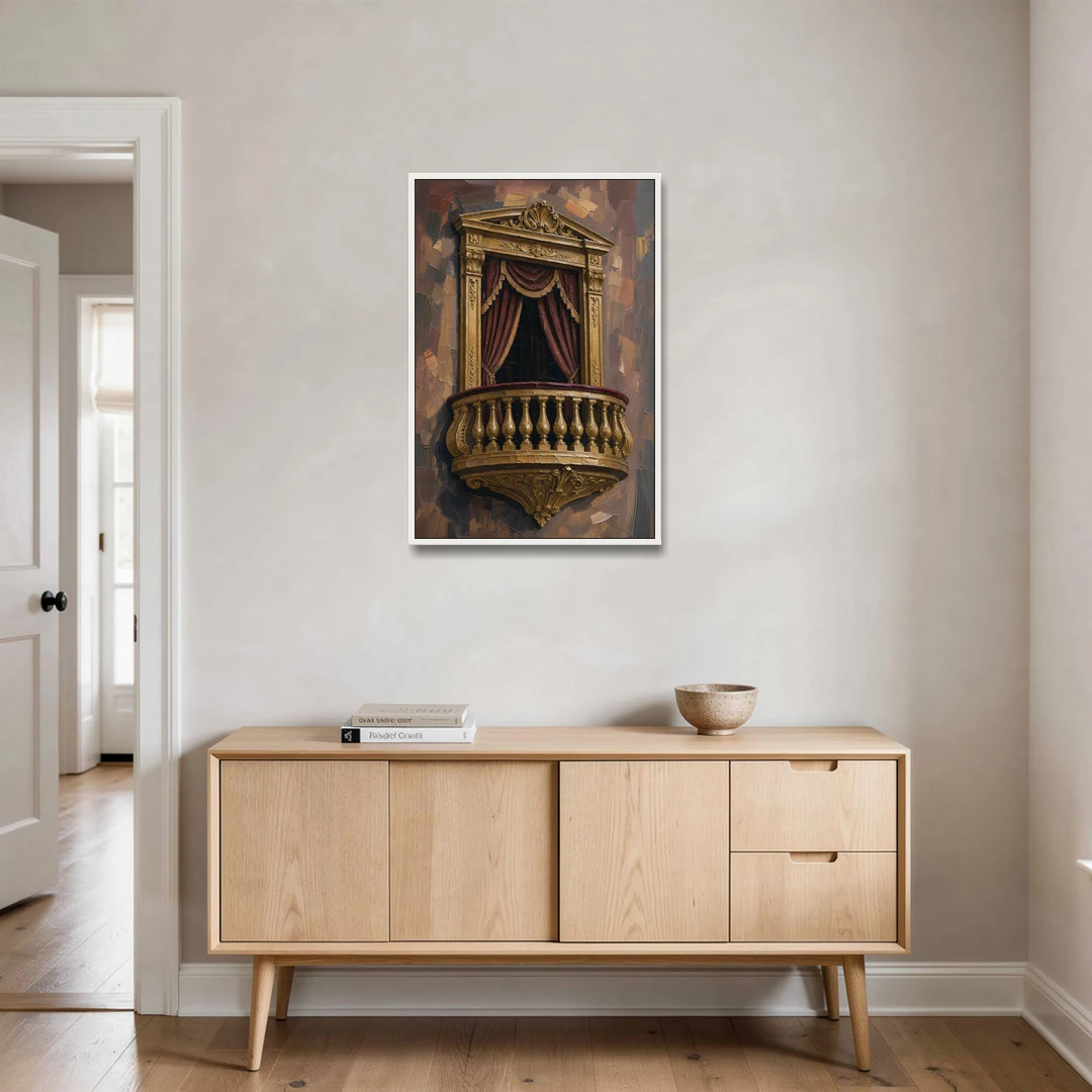 Red and Gold Wall Art of a Gilded Opera Box - White Framed Canvas Wall Art - Coffee Table - 24x36