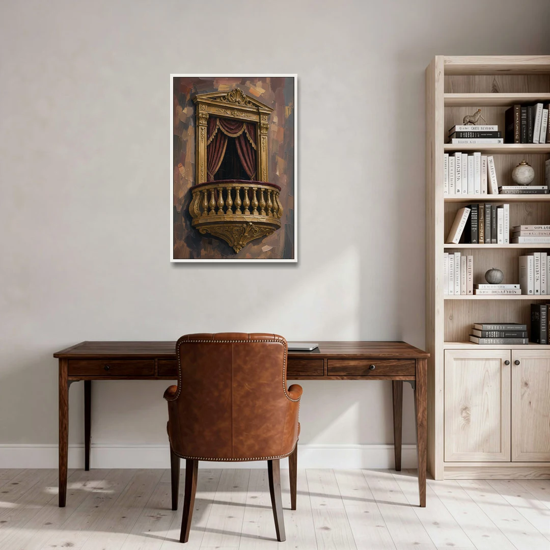 Red and Gold Wall Art of a Gilded Opera Box - White Framed Canvas Wall Art - Office - 24x36