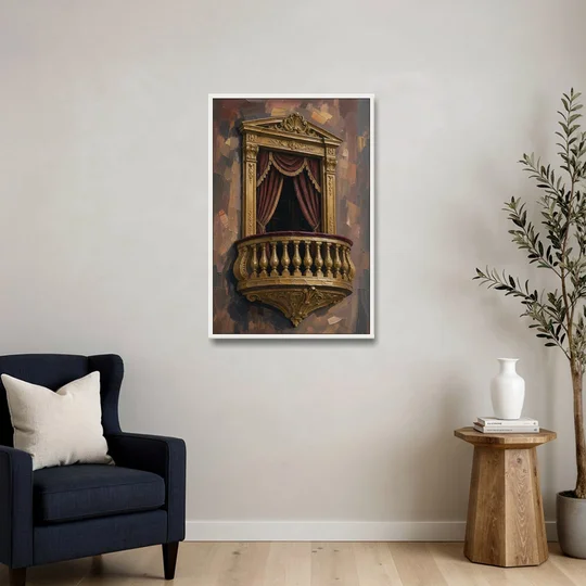 Red and Gold Wall Art of a Gilded Opera Box - White Framed Canvas Wall Art - Sofa - 24x36