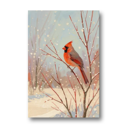 Winter Red Bird on Snowy Dogwood - Canvas Wall Art - Front