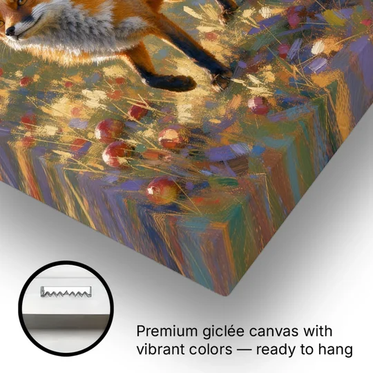 Red Fox Painting in the Apple Orchard - Canvas Wall Art - Gallery Wrap Corner