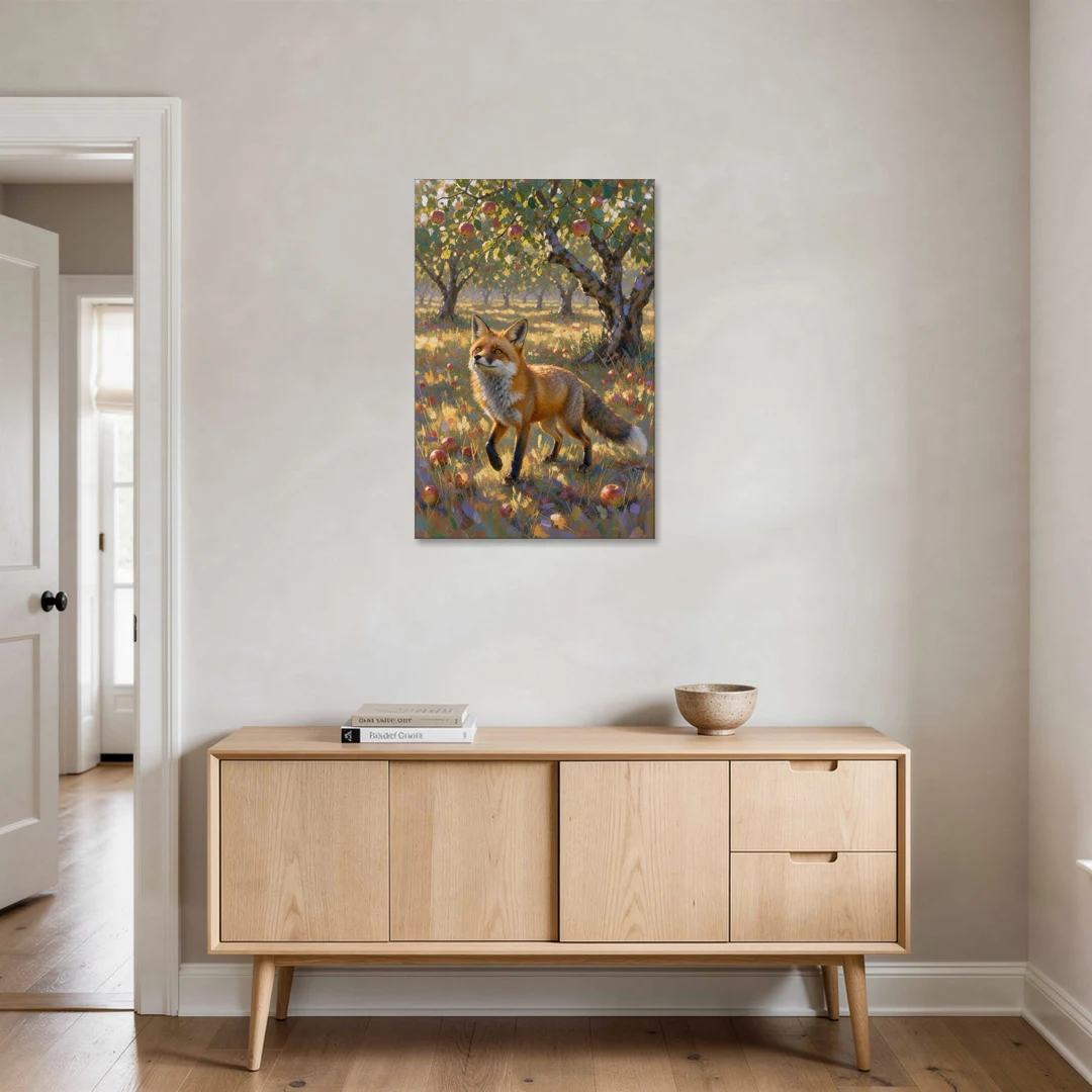 Red Fox Painting in the Apple Orchard - Canvas Wall Art - Coffee Table - 24x36