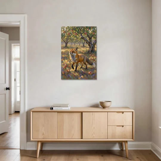 Red Fox Painting in the Apple Orchard - Canvas Wall Art - Coffee Table - 24x36