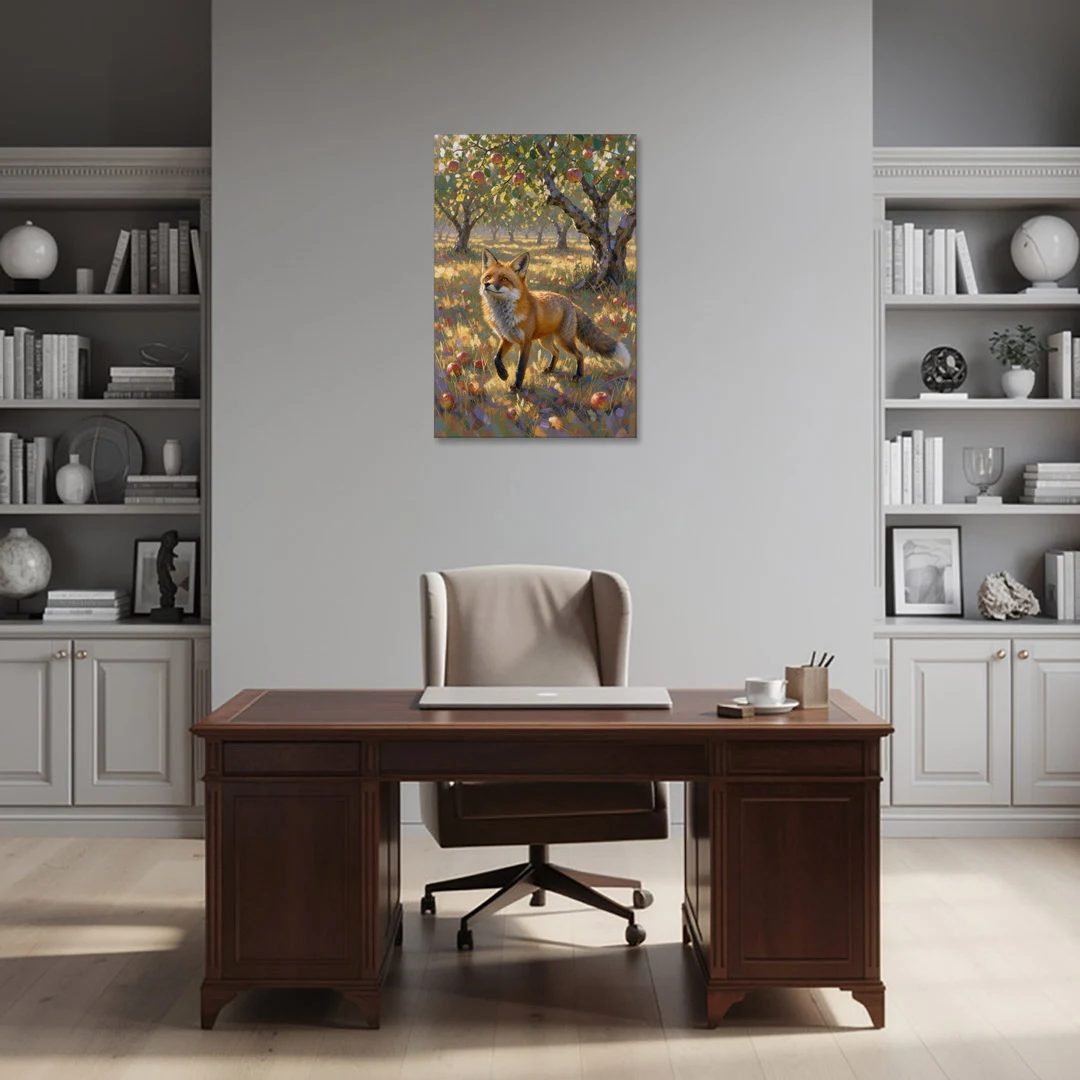 Red Fox Painting in the Apple Orchard - Canvas Wall Art - Office - 24x36