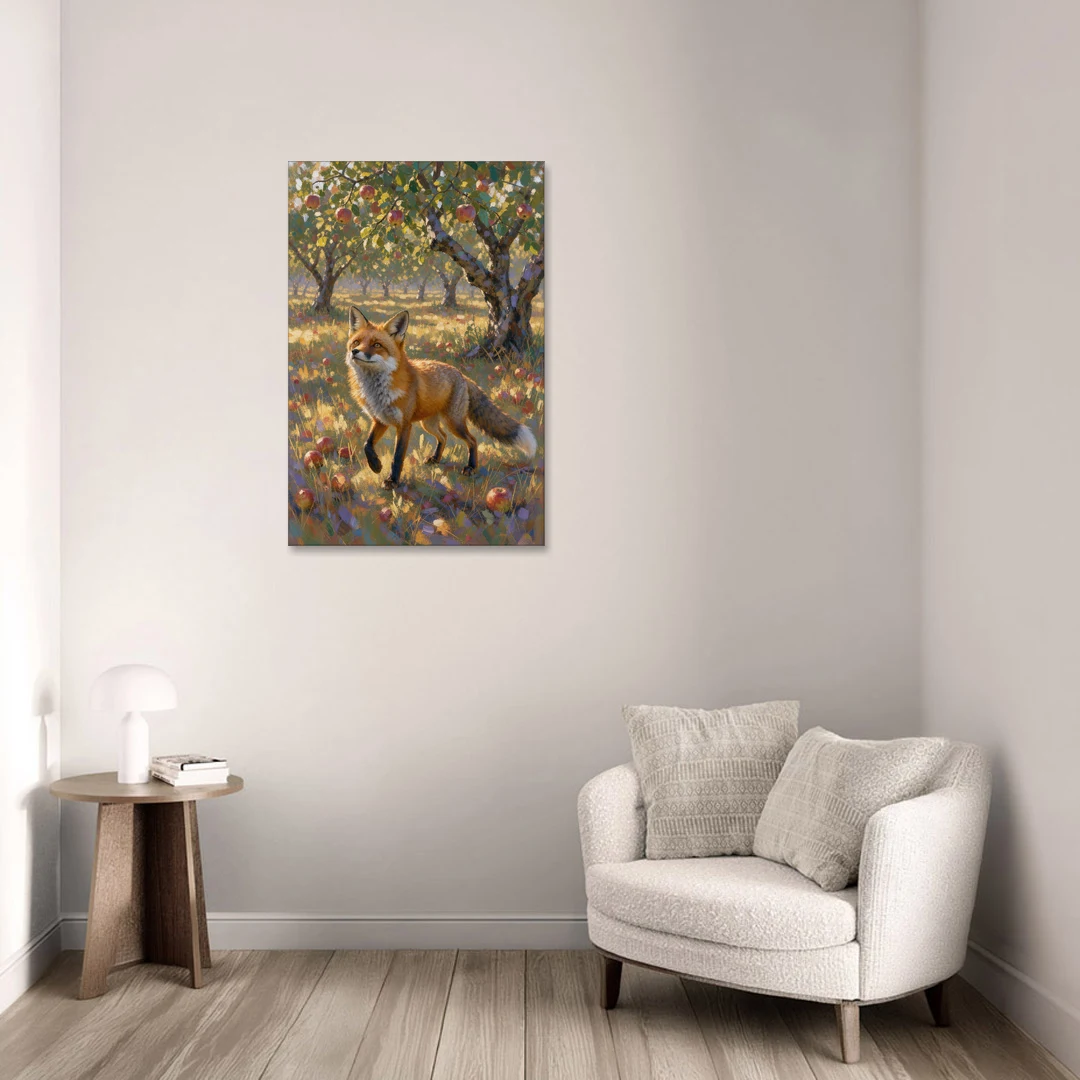Red Fox Painting in the Apple Orchard - Canvas Wall Art - Sofa - 24x36