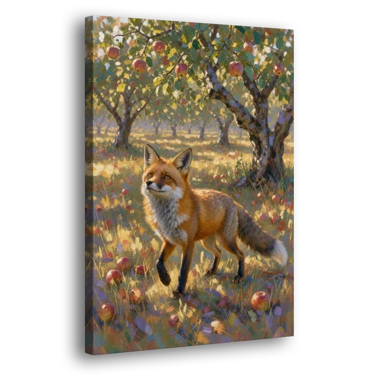 Red Fox Painting in the Apple Orchard - Canvas Wall Art - Side