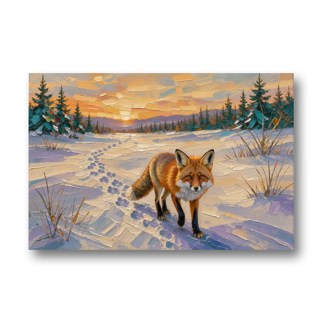 Red Fox Tracks at Winter Sunrise for the Cabin - Canvas Wall Art - Front