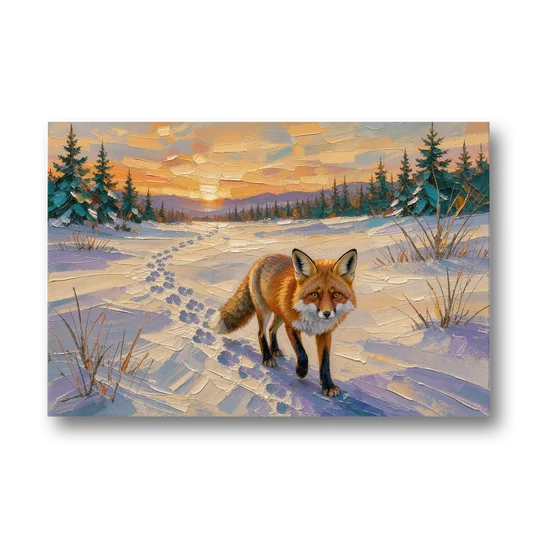Red Fox Tracks at Winter Sunrise for the Cabin - Canvas Wall Art - Front