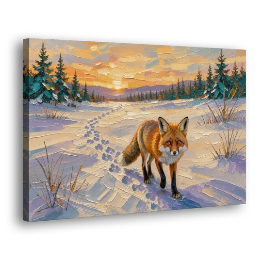 Red Fox Tracks at Winter Sunrise for the Cabin - Canvas Wall Art - Side