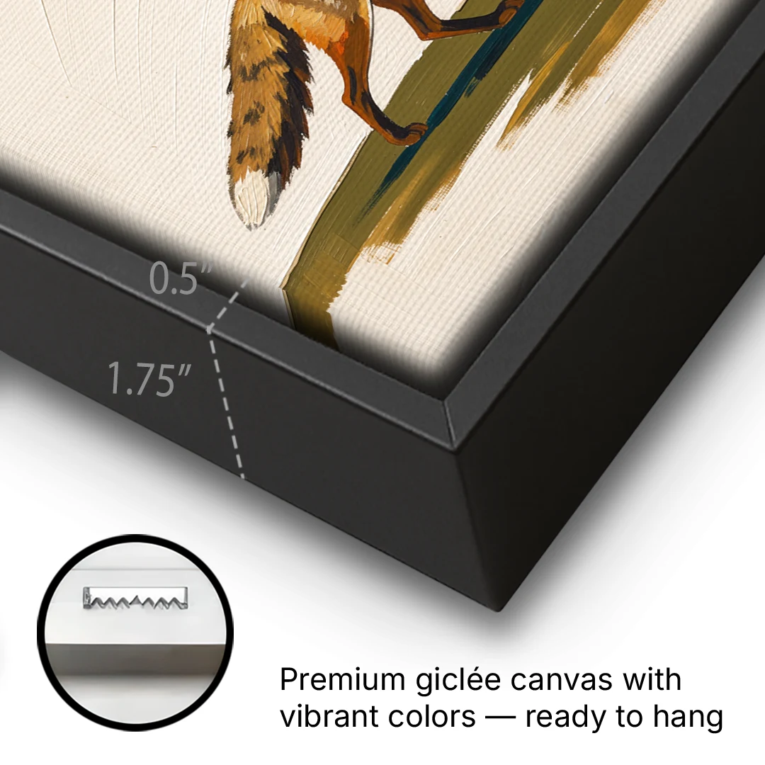 Red Fox Trotting Through Lollipop Autumn Trees - Black Framed Canvas Wall Art - Gallery Wrap Corner