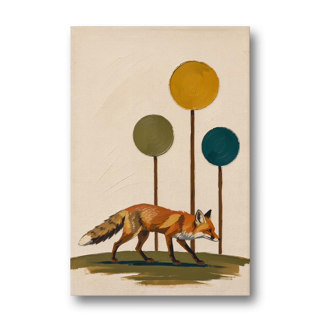 Red Fox Trotting Through Lollipop Autumn Trees - Canvas Wall Art - Front