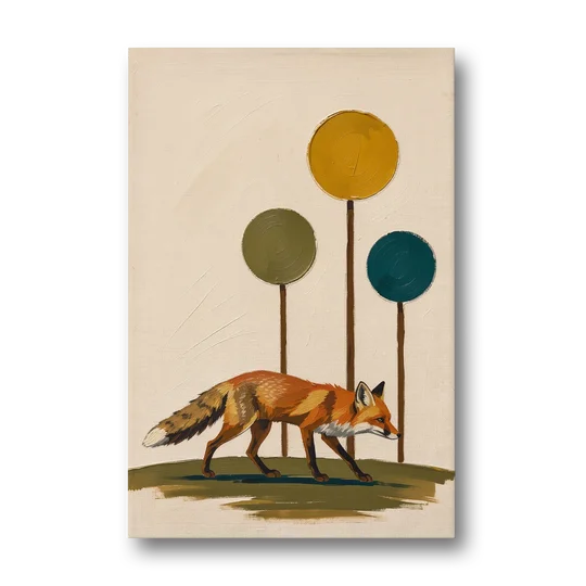 Red Fox Trotting Through Lollipop Autumn Trees - Canvas Wall Art - Front