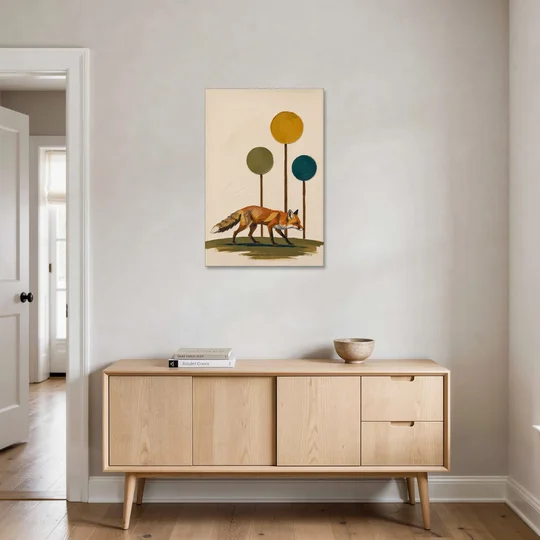 Red Fox Trotting Through Lollipop Autumn Trees - Canvas Wall Art - Coffee Table - 24x36