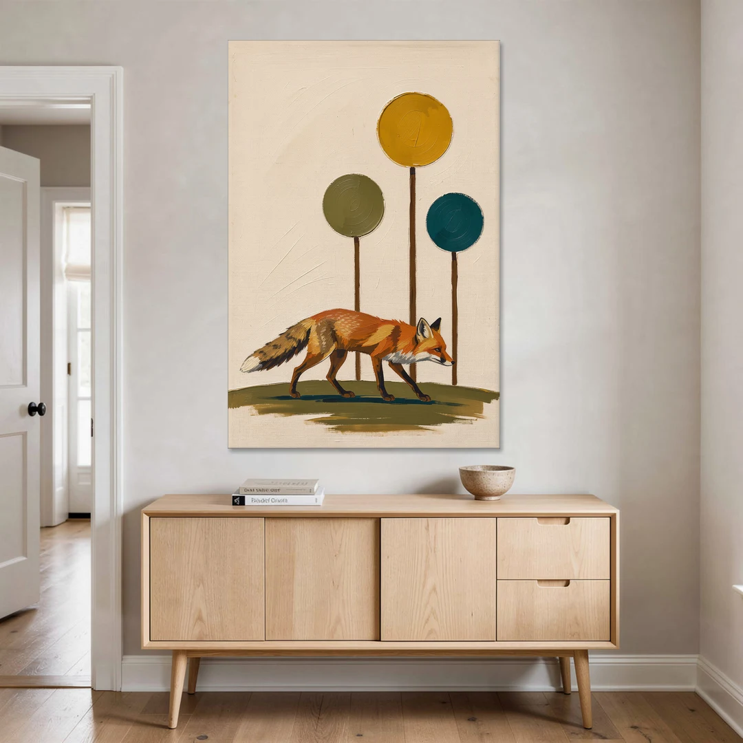 Red Fox Trotting Through Lollipop Autumn Trees - Canvas Wall Art - Coffee Table - 40x60