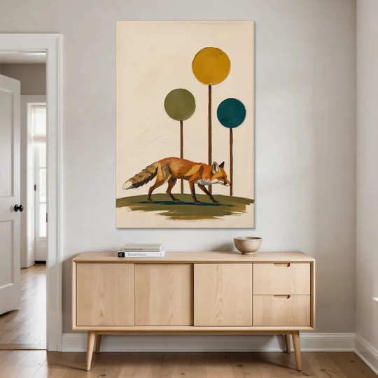 Red Fox Trotting Through Lollipop Autumn Trees - Canvas Wall Art - Coffee Table - 40x60