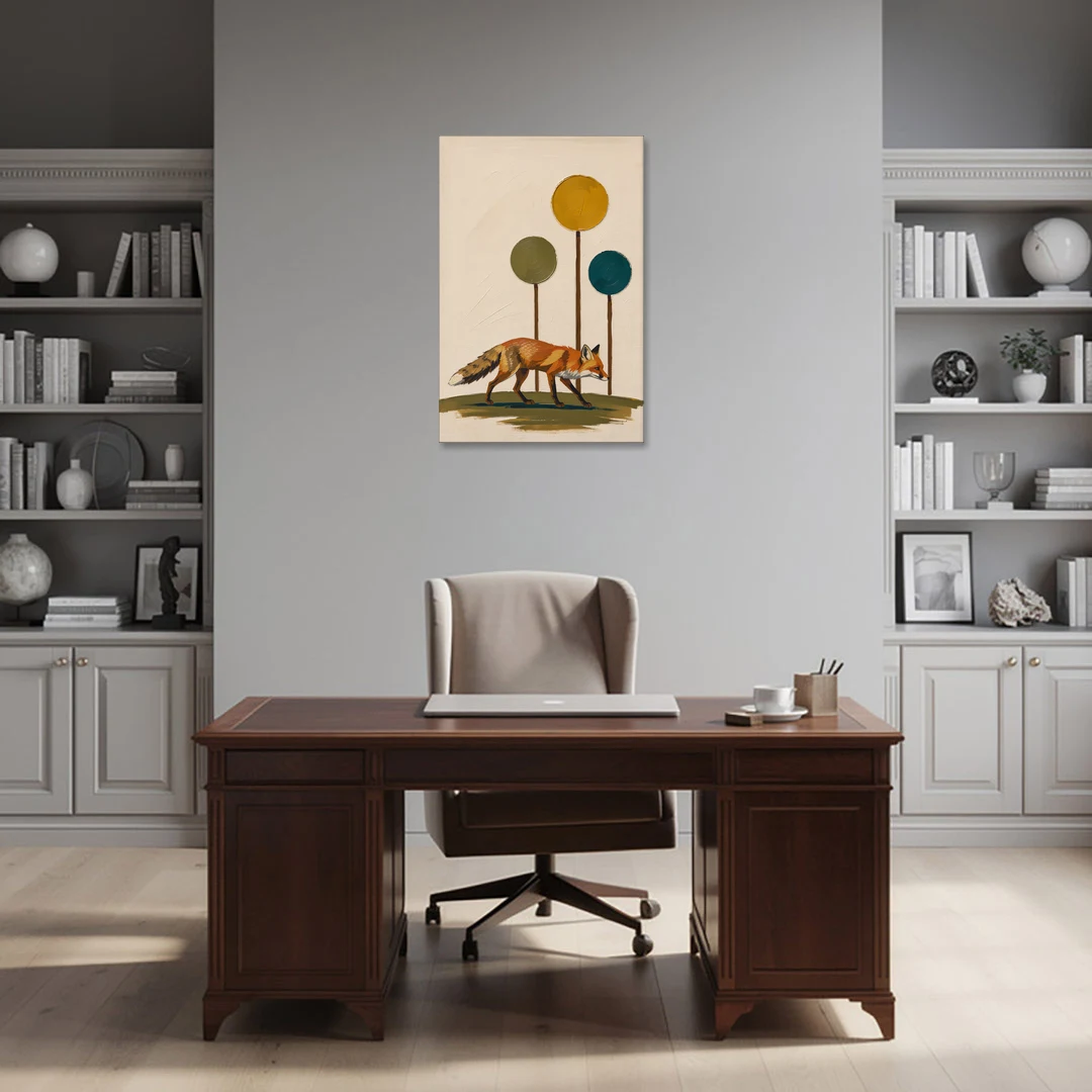 Red Fox Trotting Through Lollipop Autumn Trees - Canvas Wall Art - Office - 24x36