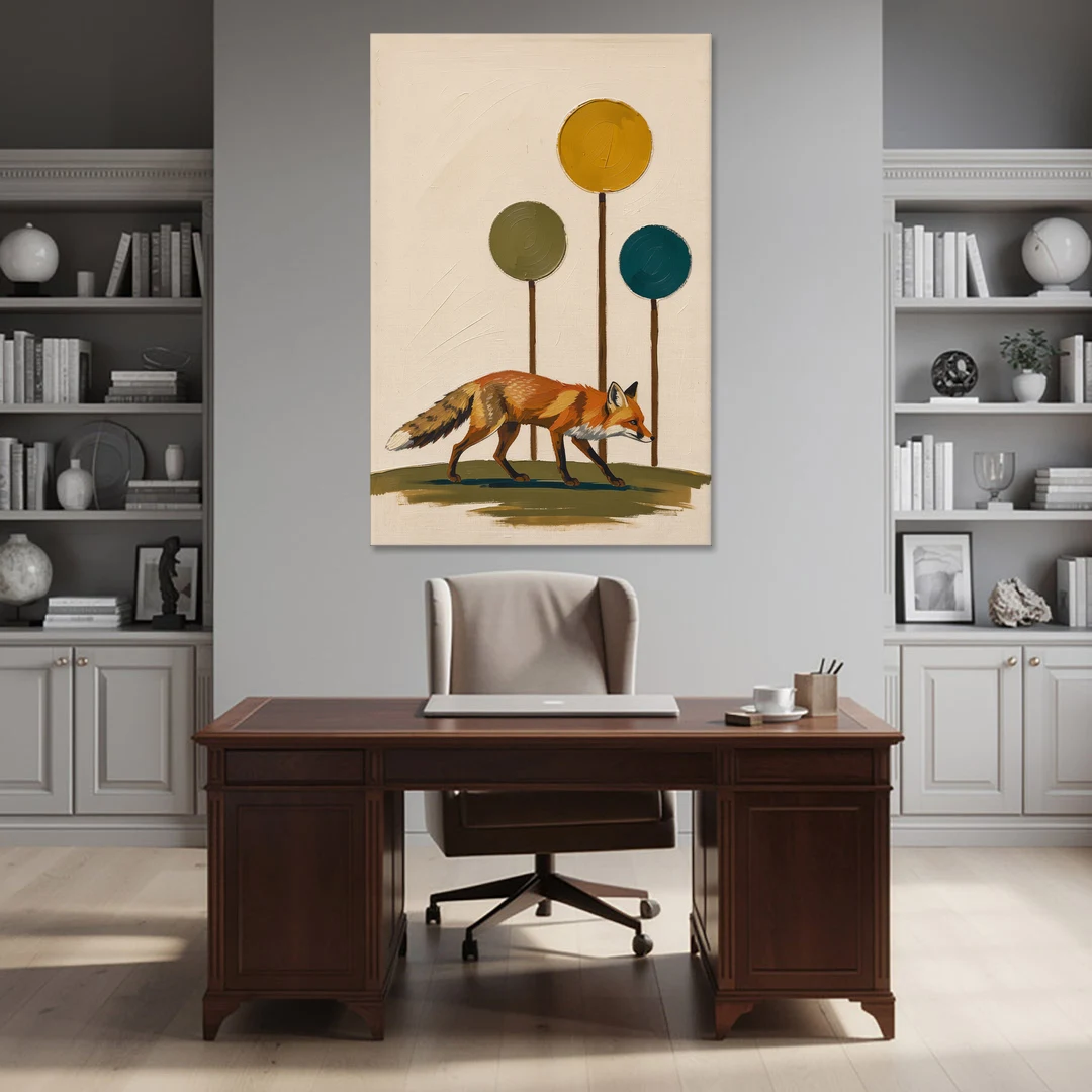 Red Fox Trotting Through Lollipop Autumn Trees - Canvas Wall Art - Office - 40x60