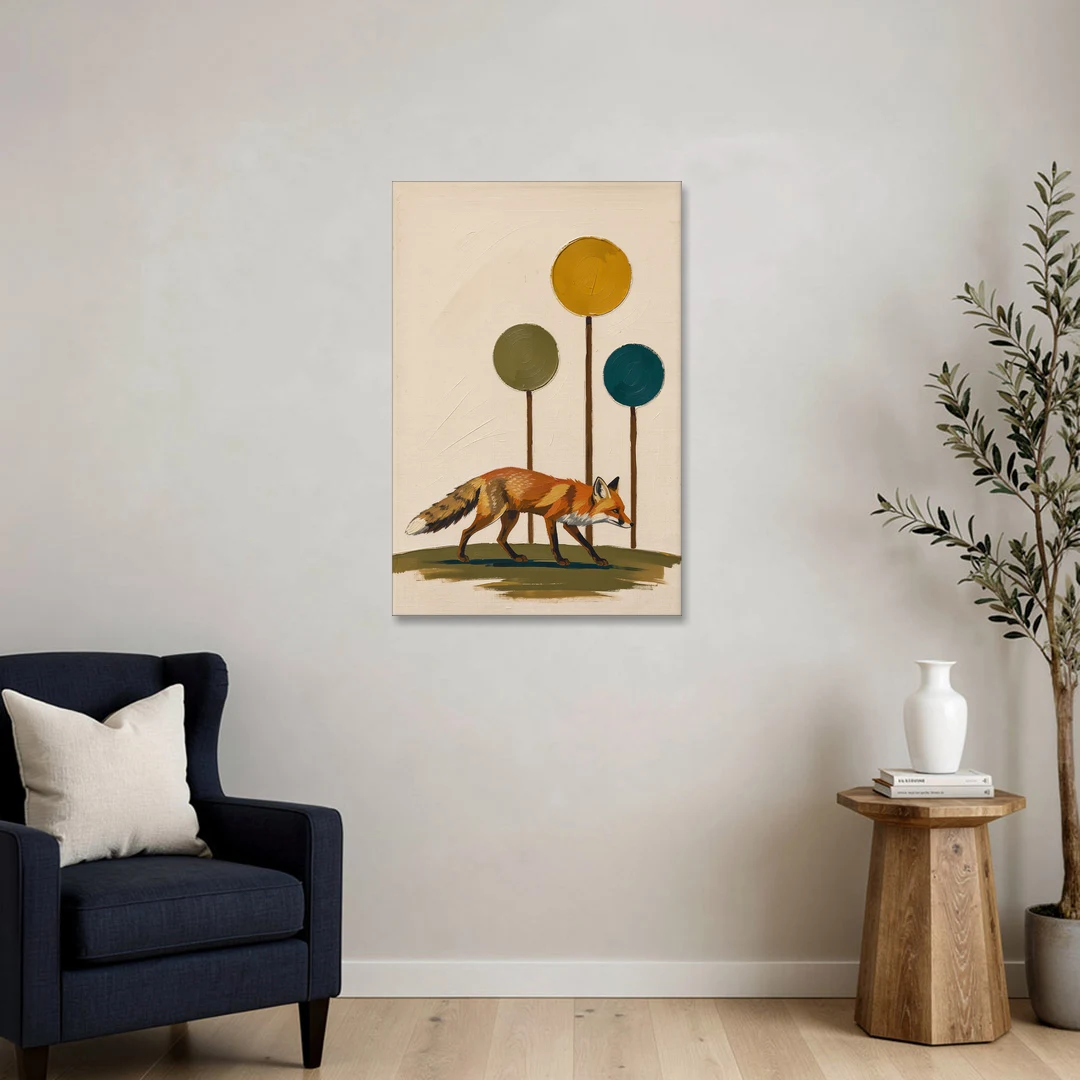 Red Fox Trotting Through Lollipop Autumn Trees - Canvas Wall Art - Sofa - 24x36