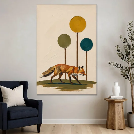 Red Fox Trotting Through Lollipop Autumn Trees - Canvas Wall Art - Sofa - 40x60