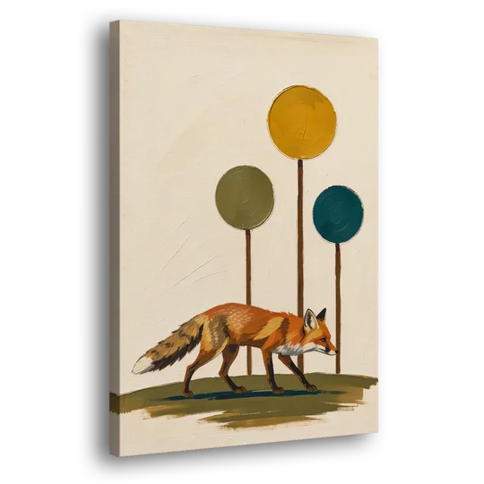 Red Fox Trotting Through Lollipop Autumn Trees - Canvas Wall Art - Side