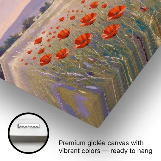 Red Poppy Meadow at Twilight - Canvas Wall Art - Gallery Wrap Corner