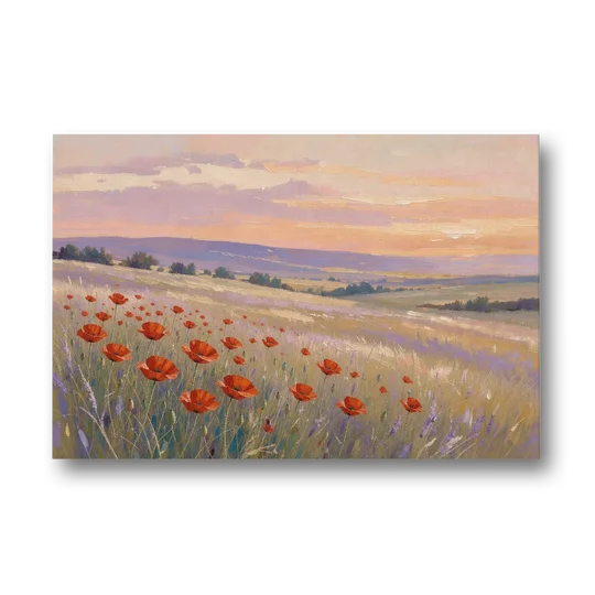 Red Poppy Meadow at Twilight - Canvas Wall Art - Front