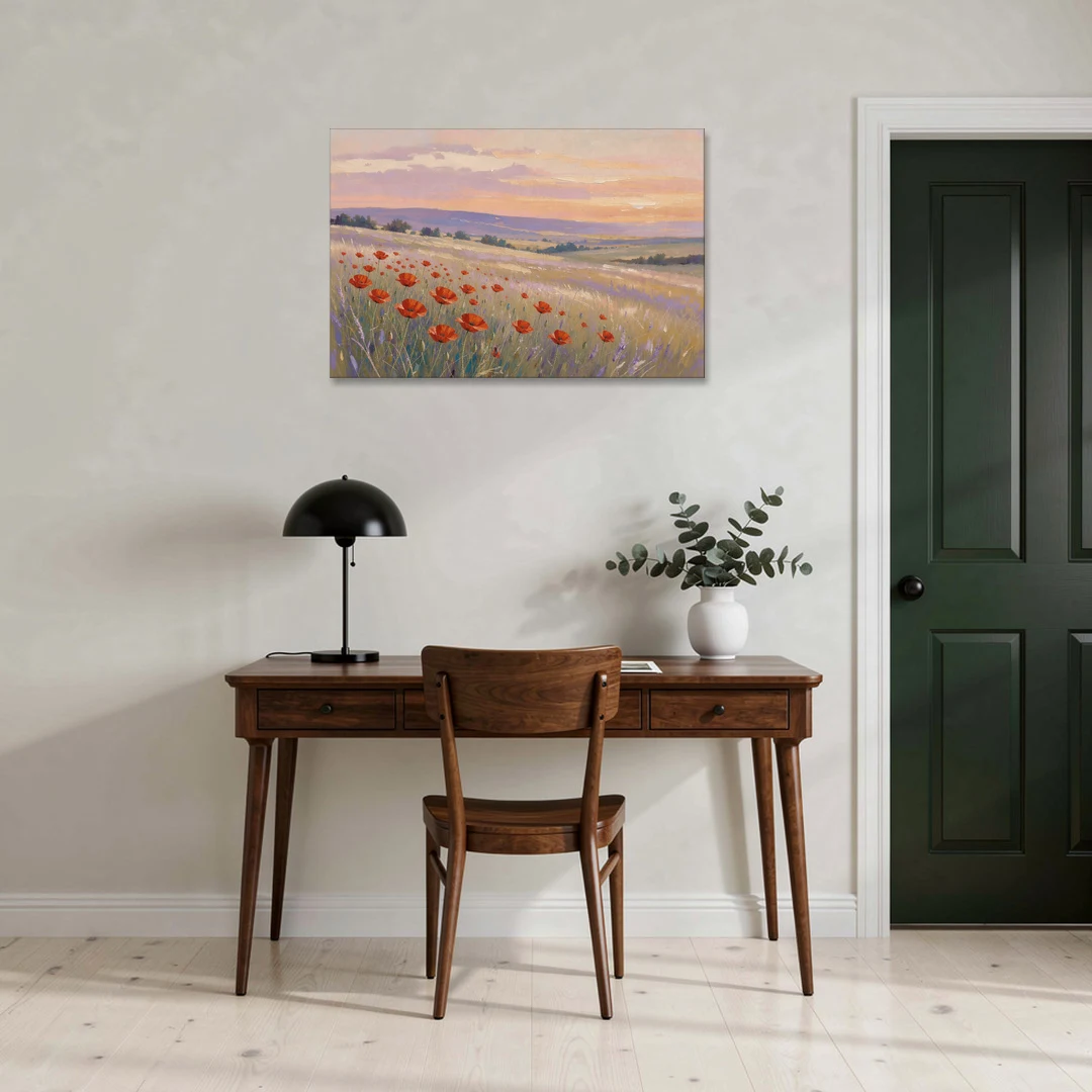 Red Poppy Meadow at Twilight - Canvas Wall Art - Office - 36x24