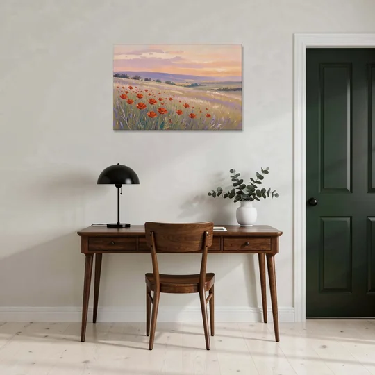 Red Poppy Meadow at Twilight - Canvas Wall Art - Office - 36x24