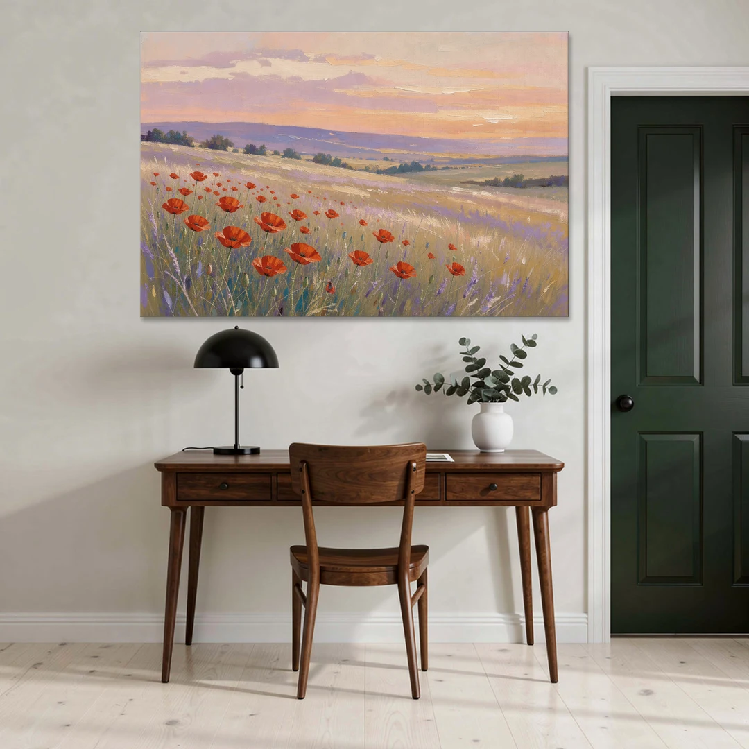 Red Poppy Meadow at Twilight - Canvas Wall Art - Office - 60x40