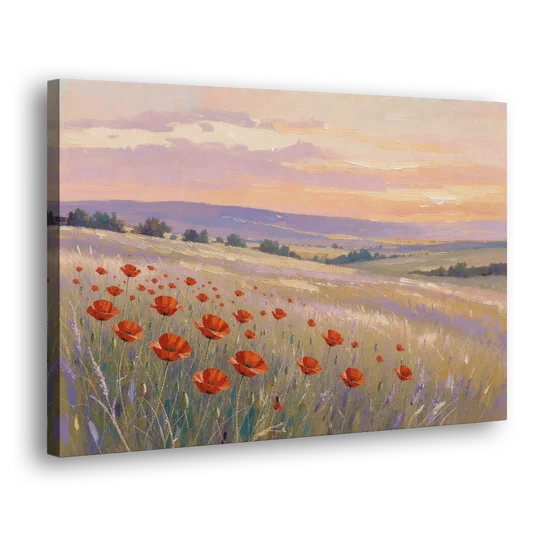 Red Poppy Meadow at Twilight - Canvas Wall Art - Side