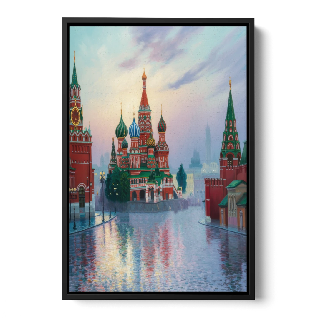 Red Square Reflections - Black Framed Canvas Wall Art - Front