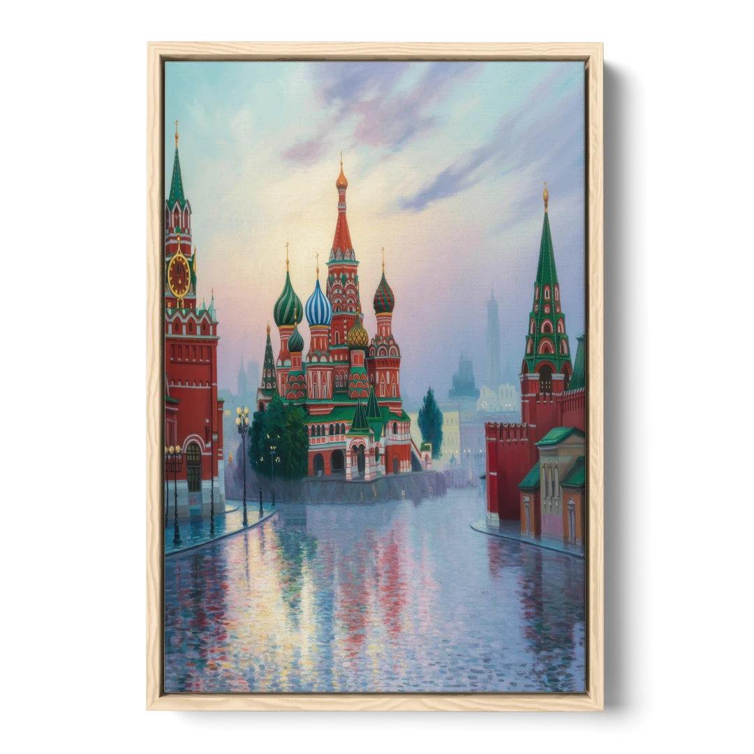 Red Square Reflections - Oak Framed Canvas Wall Art - Front