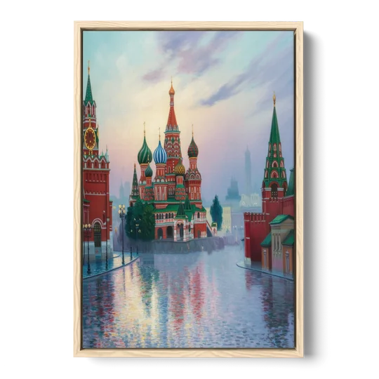Red Square Reflections - Oak Framed Canvas Wall Art - Front