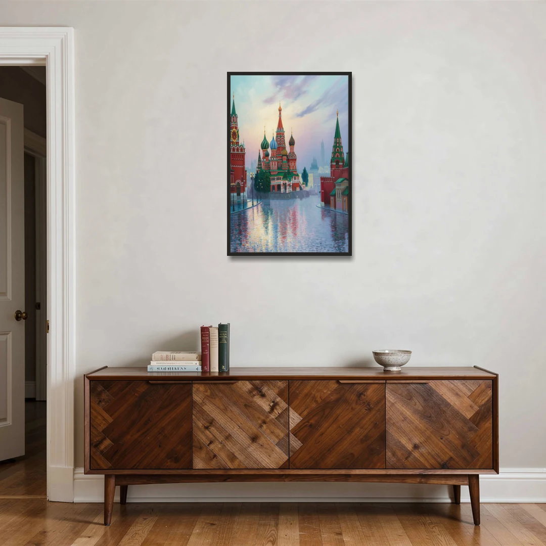 Red Square Reflections - Black Framed Canvas Wall Art - Coffee Table - 24x36