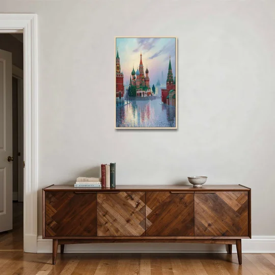 Red Square Reflections - Oak Framed Canvas Wall Art - Coffee Table - 24x36