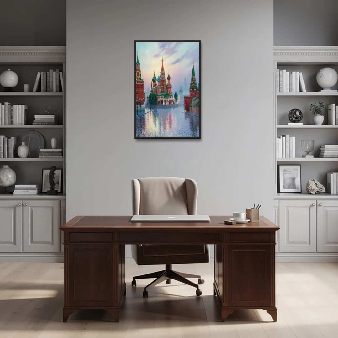 Red Square Reflections - Black Framed Canvas Wall Art - Office - 24x36