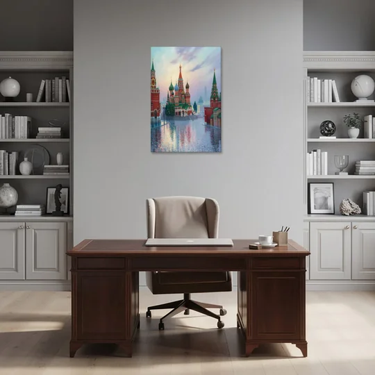 Red Square Reflections - Canvas Wall Art - Office - 24x36