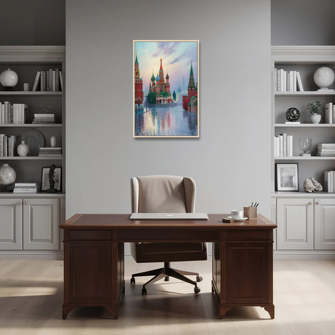 Red Square Reflections - Oak Framed Canvas Wall Art - Office - 24x36
