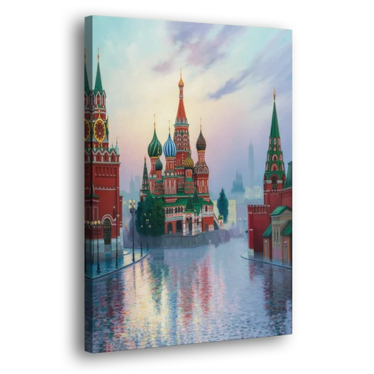 Red Square Reflections - Canvas Wall Art - Side