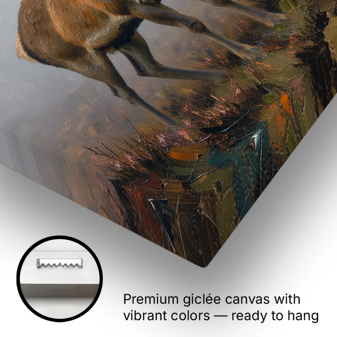 Red Stag in the Moor Fog for a Men's Study Room - Canvas Wall Art - Gallery Wrap Corner