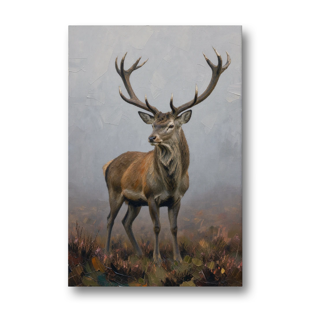 Red Stag in the Moor Fog for a Men's Study Room - Canvas Wall Art - Front