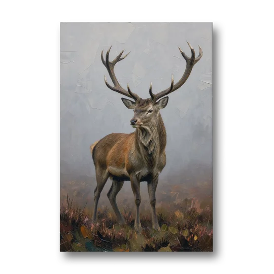 Red Stag in the Moor Fog for a Men's Study Room - Canvas Wall Art - Front