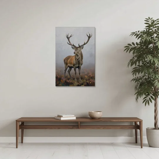 Red Stag in the Moor Fog for a Men's Study Room - Canvas Wall Art - Coffee Table - 24x36