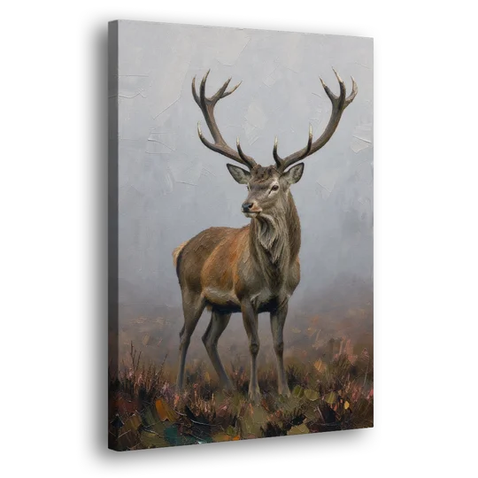 Red Stag in the Moor Fog for a Men's Study Room - Canvas Wall Art - Side