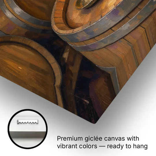 Red Wine Glass by Candlelight on an Oak Barrel - Canvas Wall Art - Gallery Wrap Corner