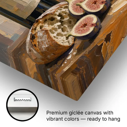 Red Wine Painting with Bread and Figs - Canvas Wall Art - Gallery Wrap Corner