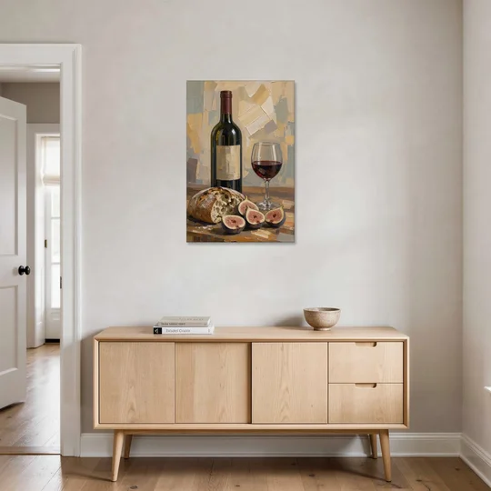 Red Wine Painting with Bread and Figs - Canvas Wall Art - Coffee Table - 24x36