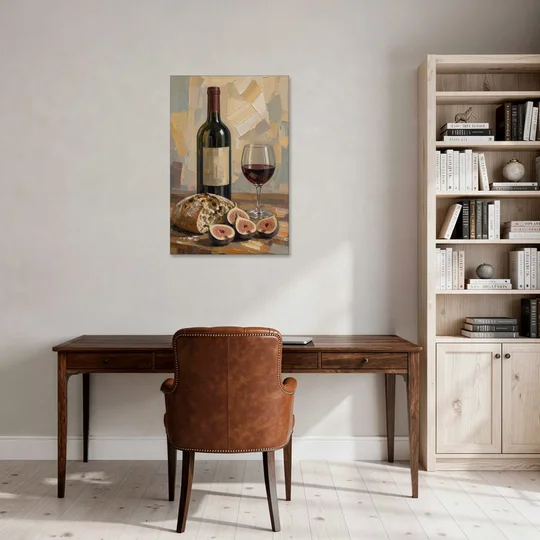 Red Wine Painting with Bread and Figs - Canvas Wall Art - Office - 24x36