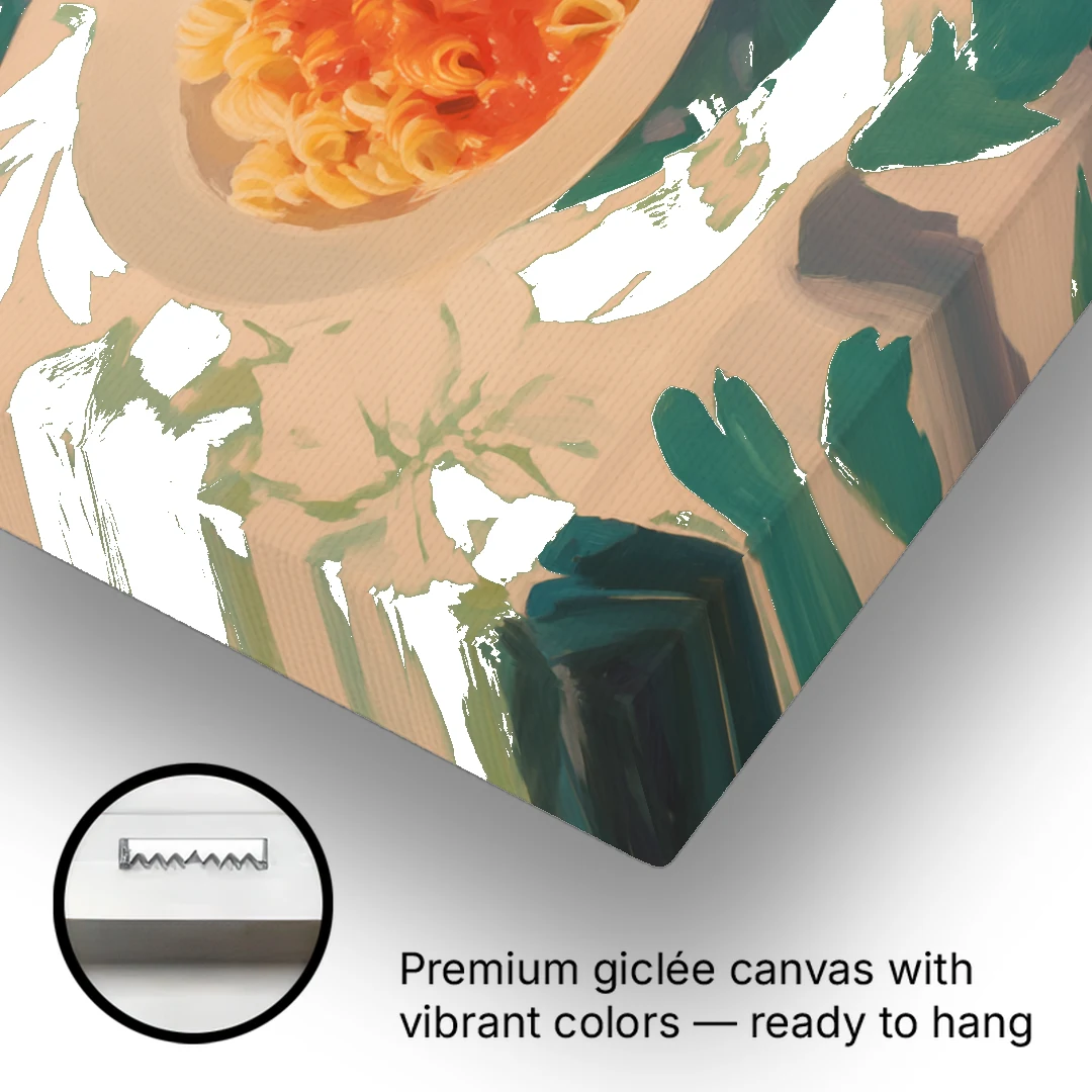 Red Wine Painting with Pasta and a Book - Canvas Wall Art - Gallery Wrap Corner